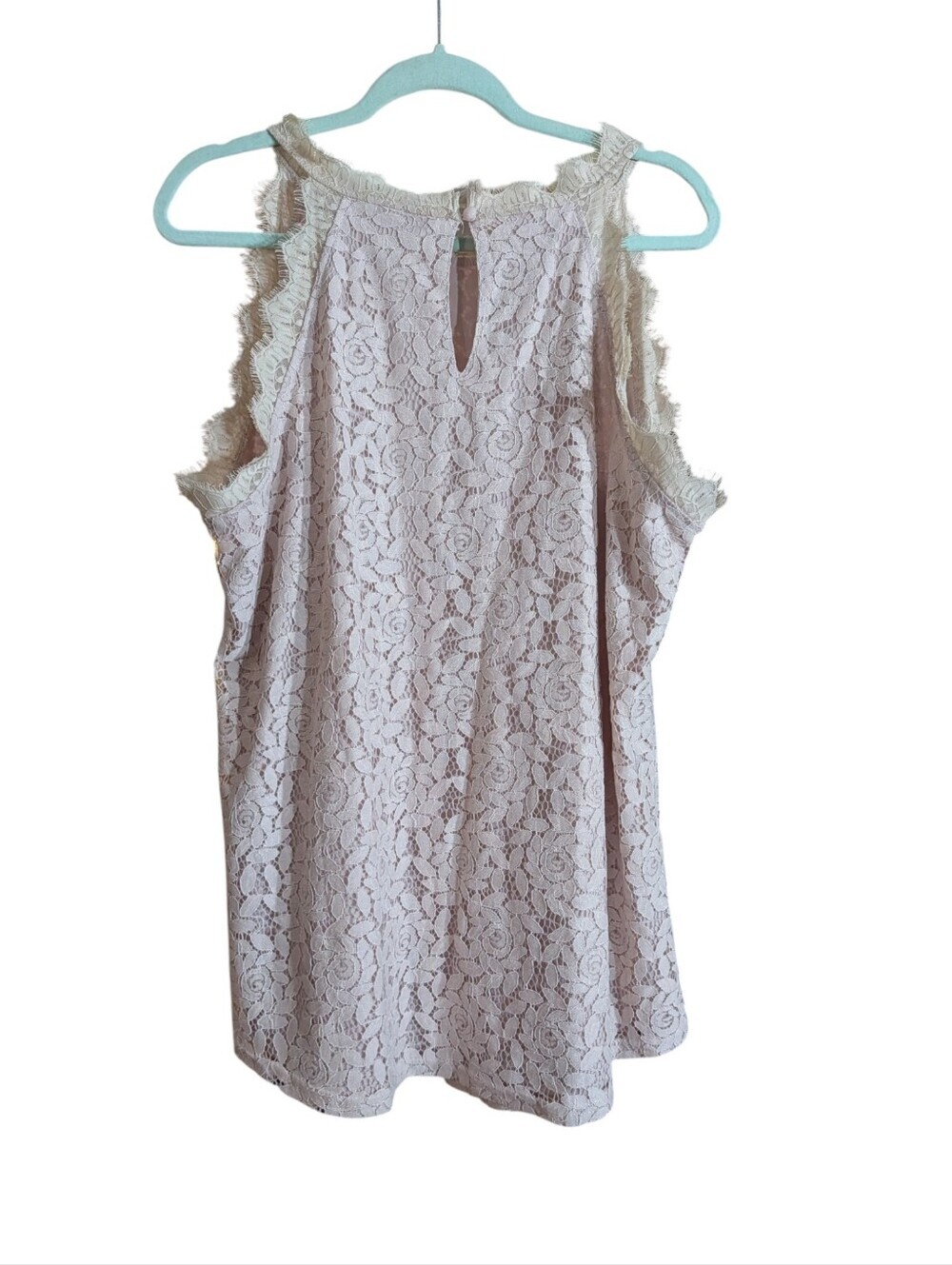 Berryou Blush Pink Lace Sleeveless Top 2XL Eyelash Lace Swing Tank - Picture 4 of 9